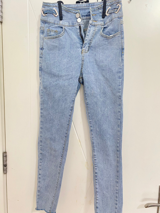 小个子浅色牛仔裤女高腰2021新款紧身显瘦...