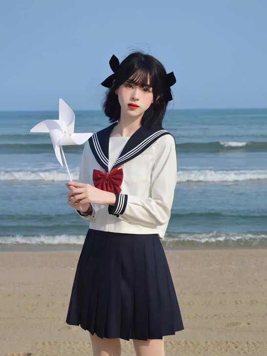 猫屿jk制服白三本日系学院风短袖套装海军风...