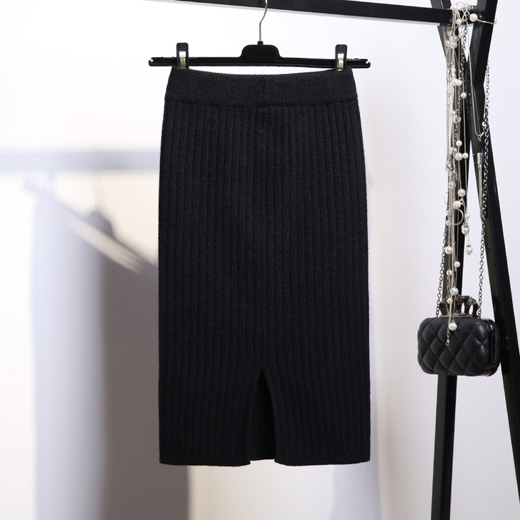 加厚开叉针织半身裙包臀一步裙女中长款201...