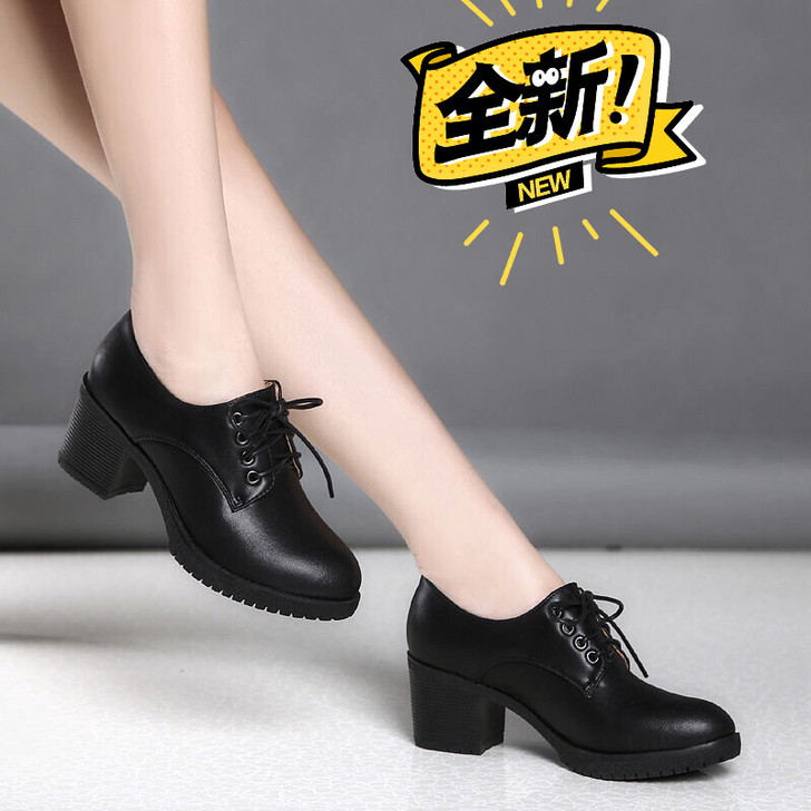 【厂家直销】2021春季新款坡跟粗跟单鞋英...