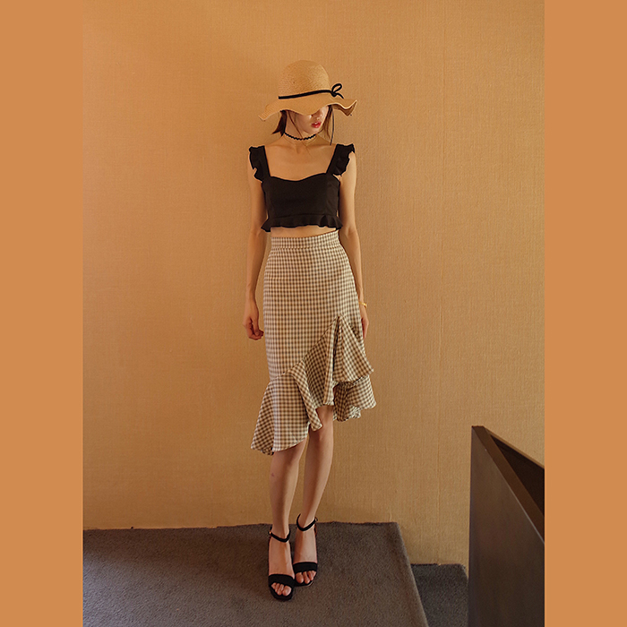 acaine鱼尾半身裙a字包臀裙荷叶边高腰...