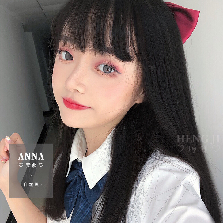 哼唧同款黑长直齐刘海假发可爱网红lolit...