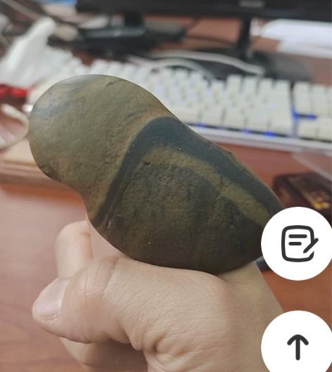 长江石水墨纹手把件象形石，象形鸟，双面都象...