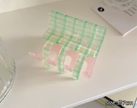 调色盘头饰粉绿撞色抓夹韩国夏季新款方形拼色...