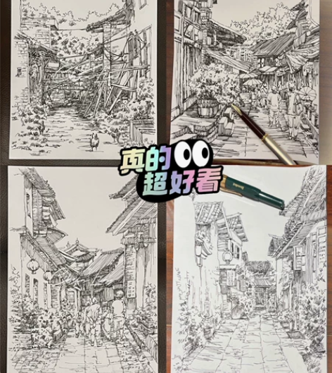 代画风景速写,钢笔速写,针管笔速写 有图的...
