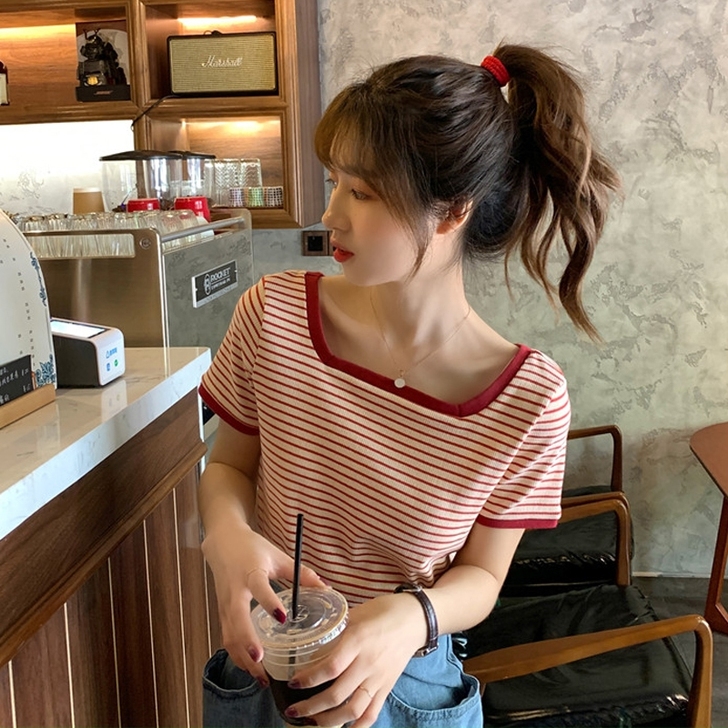 可盐可甜套装小个子设计感条纹t恤短袖女夏小...
