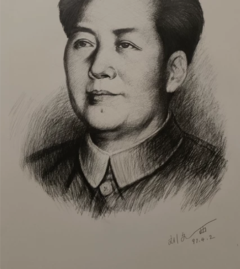 刘文西素描斗方毛主席画像家居装饰收藏馈赠 ...