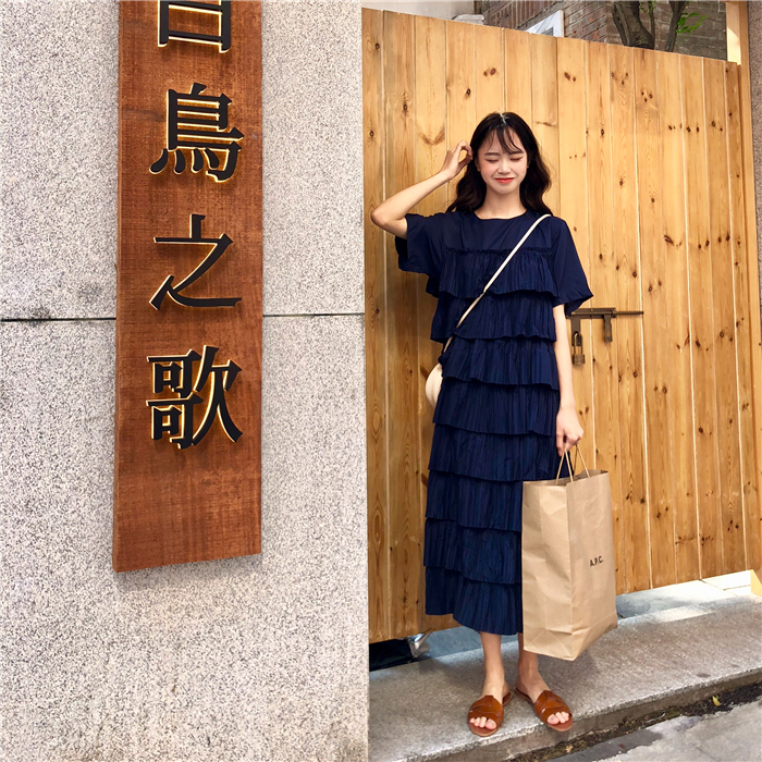 夏款很仙的连衣裙宽松百褶层层蛋糕裙显瘦