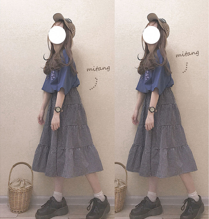 市场 格子 日系可爱百搭复古少女心软妹学生...