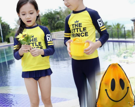 韩版儿童泳衣男童女孩小童长袖长裤防晒学生分...