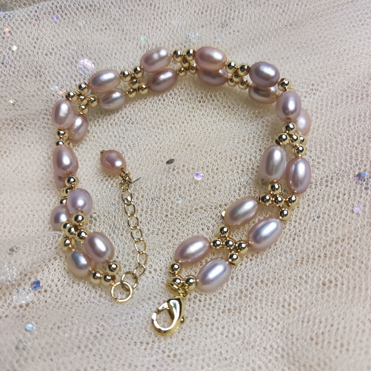 手工diy淡紫色天然淡水珍珠双层手链洛丽塔...