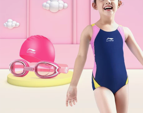 李宁儿童泳衣女孩女童连体专业训练速干小中大...