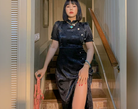 楠哥微胖辣妹中国风开叉旗袍女大码胖mm修身...