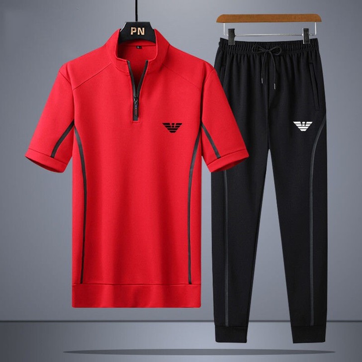 夏季休闲运动套装男士短袖T恤小脚九分裤宽松...