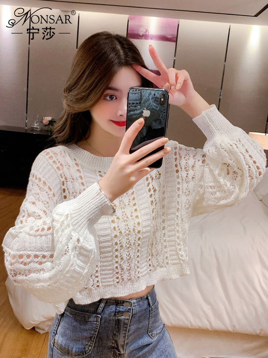 秋装2020年新款时尚百搭镂空毛衣长袖针织...