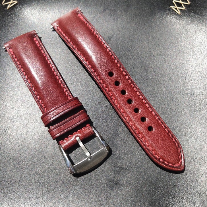 真皮表带男女酒红色托斯卡纳植鞣牛皮手工特色...