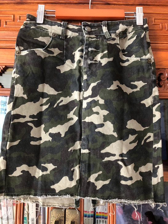 牛仔短裙 迷彩军绿 S码