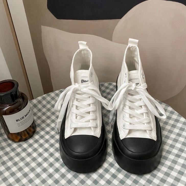 2021春季新款复古高帮韩国女鞋学生厚底圆...