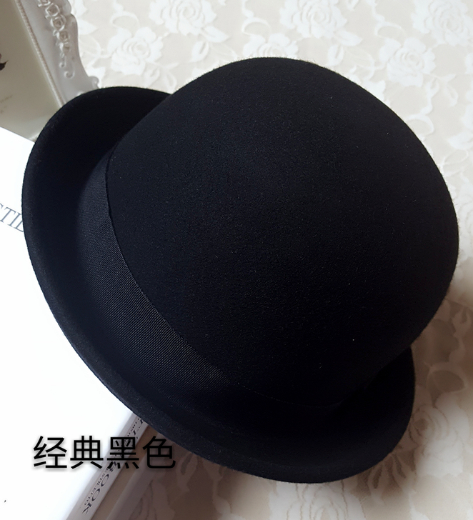 羊毛呢毡帽圆顶翻边卷边英伦复古小礼帽秋冬帽...