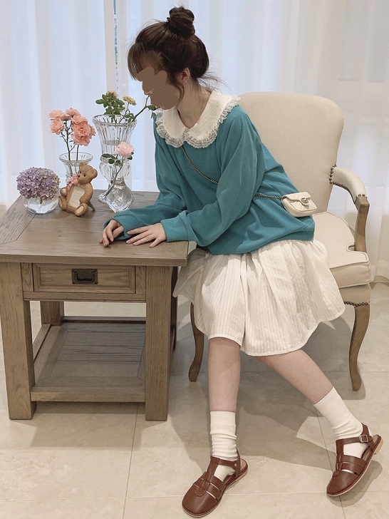复古森林系少女蕾丝花边娃娃领暗纹纯白色棉布...