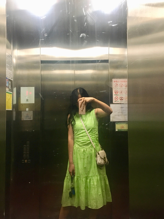 DJFL荧光绿格子糖果绿系列连衣裙