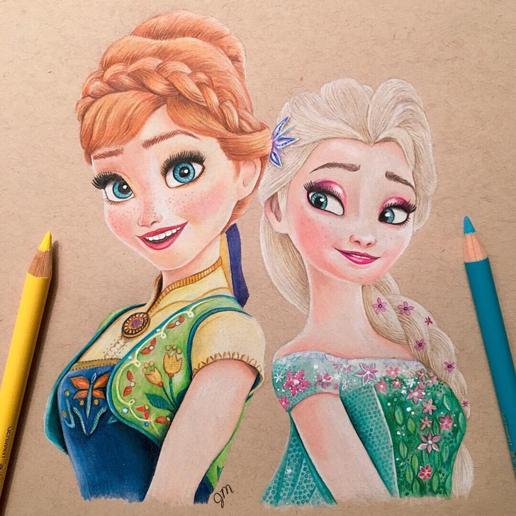 高清动漫彩铅动物人物综合手绘插画临摹素材图...