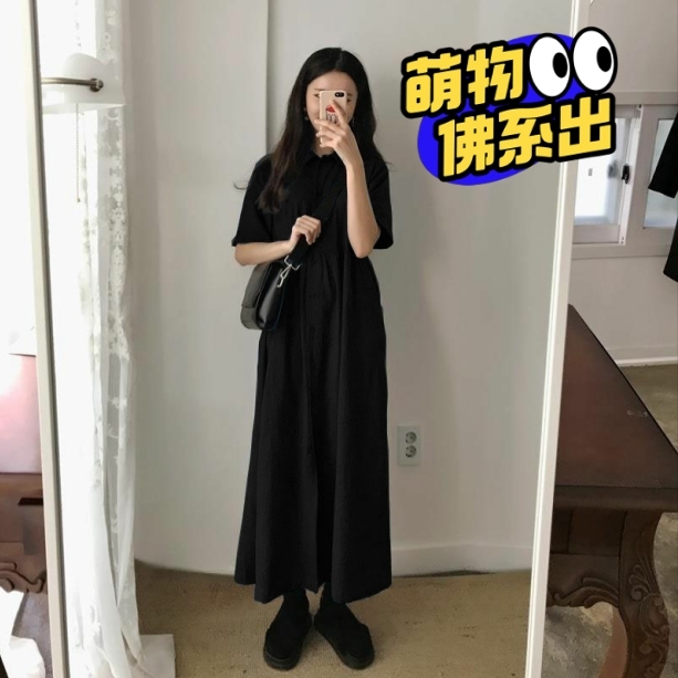 裙子女春夏新款韩版学生宽松慵懒短袖连衣裙女...