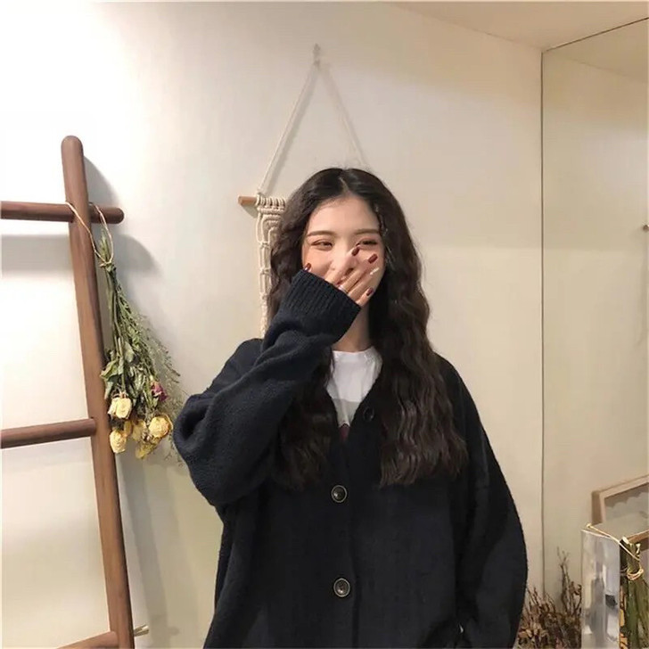 慵懒风毛衣外套女2021新款网红韩版v领学...