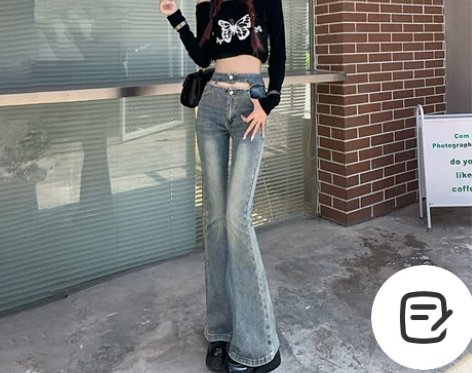 ZNZW灰色美式高街微喇牛仔裤女2022年...