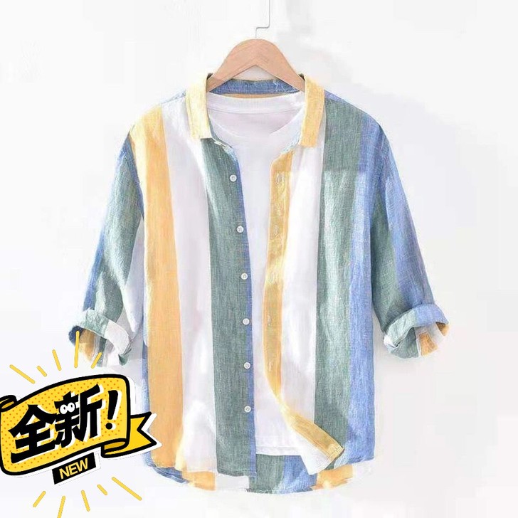 全新 【清库存】夏季薄款七分袖男士短袖条纹...