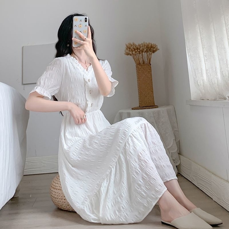 少女裙子 年轻美女穿 法式初恋桔梗裙小个子...