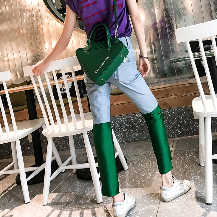 新款时尚港味撞色直筒显瘦高腰铅笔裤浅##a...