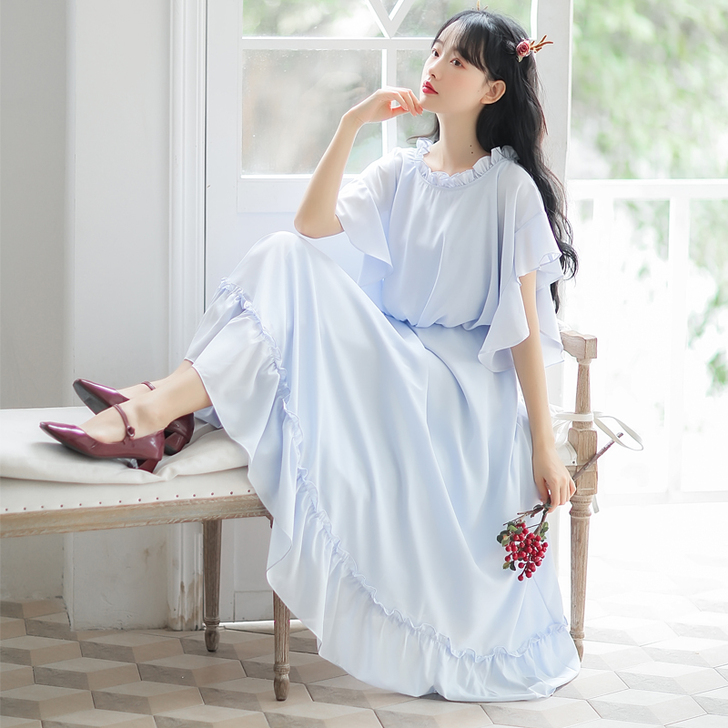 仙女超长裙到脚踝闺蜜装裙子超仙森系学生宽松...