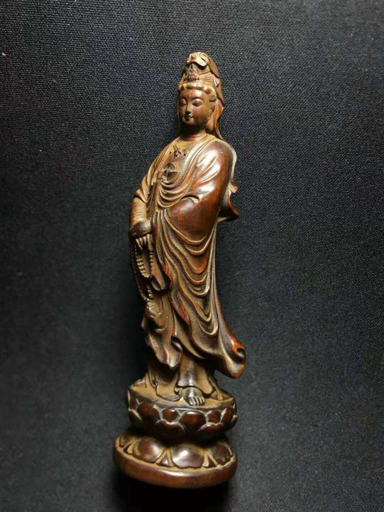 结缘出旧藏黄杨木观音  站观音   木雕莲...