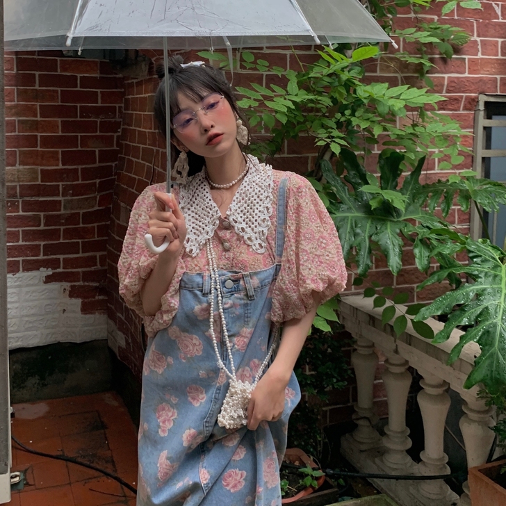 减龄小能手 复古显瘦薄款牛仔背带裙女宽松连...