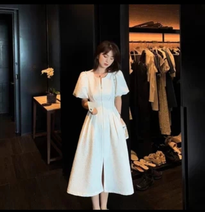 法式气质甜美收腰长裙