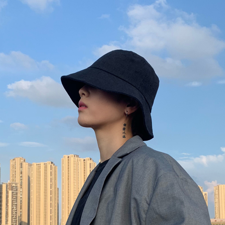 黑色渔夫帽男潮春夏季透气盆帽韩版百搭日系夏...