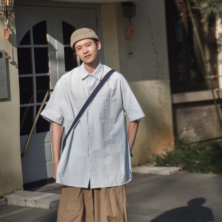 五分短袖纯白色衬衫男士日系夏款宽松韩版潮流...