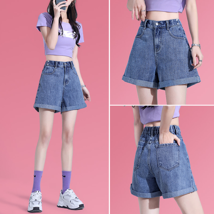 牛仔短裤女2021年夏季新款高腰宽松显瘦百...
