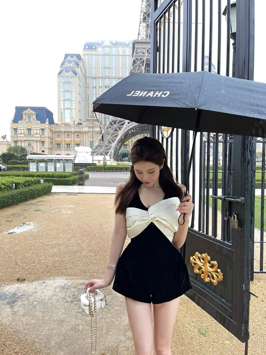法式气质蝴蝶结小众高腰连体裤