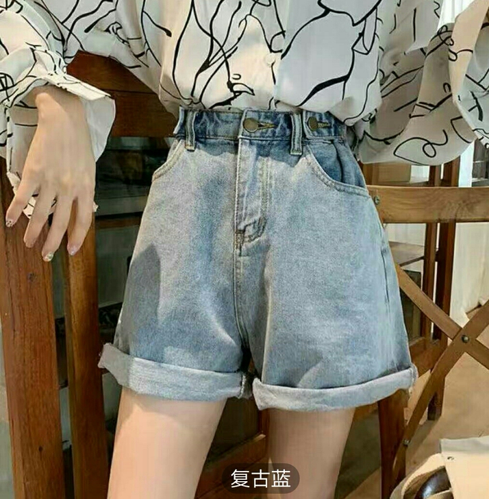 高腰牛仔短裤女夏学生2021韩版宽松修身百...
