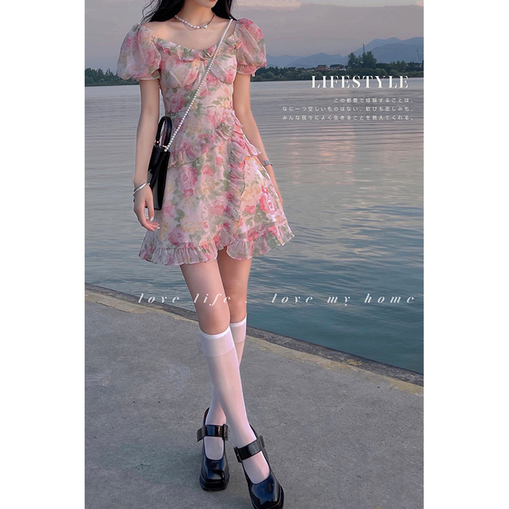 现货 芭比姨鱼尾连衣裙女夏粉色初恋法式裙收...