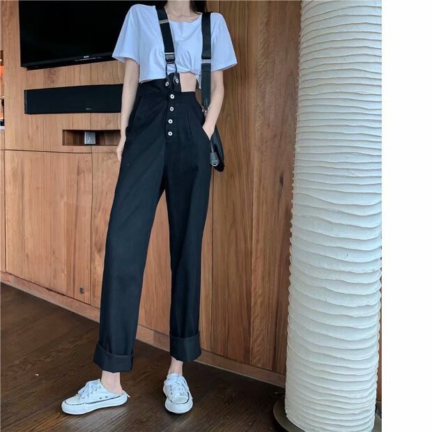 网红高腰阔腿牛仔裤女