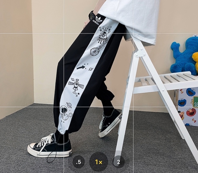 宇航员卡通印花拼接九分冰丝裤