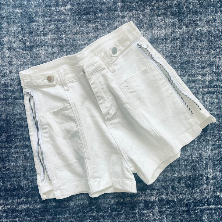 2021夏季女高腰侧边拉链设计牛仔短裤时尚...