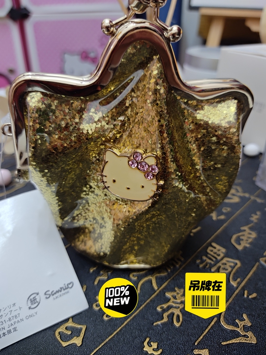 韩版helloKitty零钱包金色亮片复古...