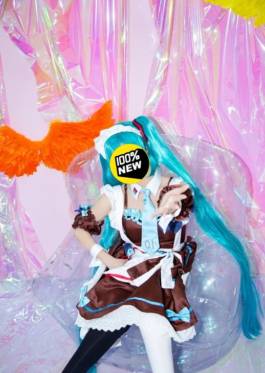 初音未来cos服miku巧克力女仆装lol...