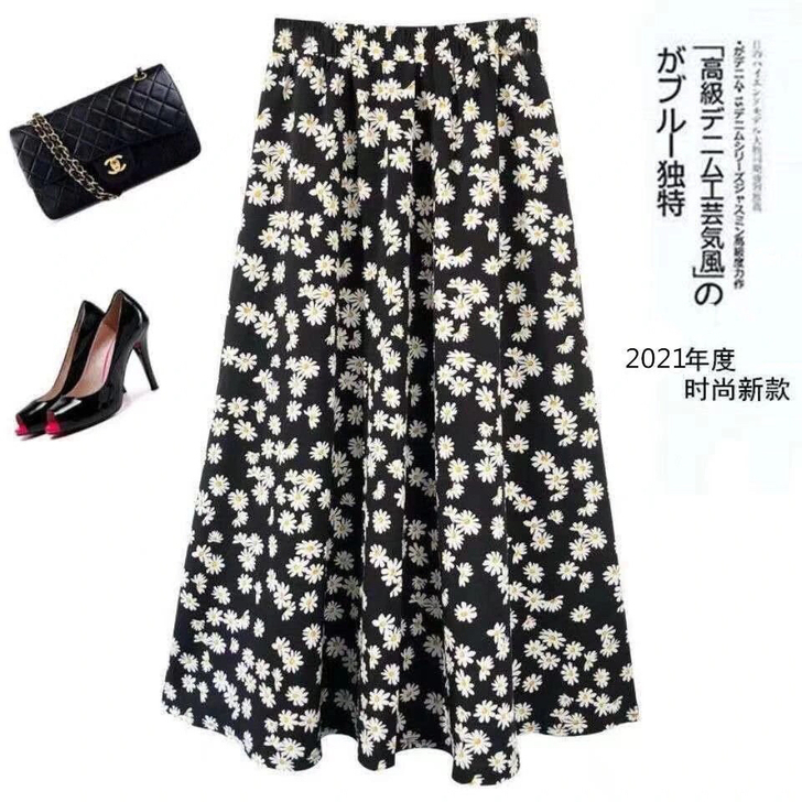 小碎花雪纺半身裙中长裙女2021新款A字裙...