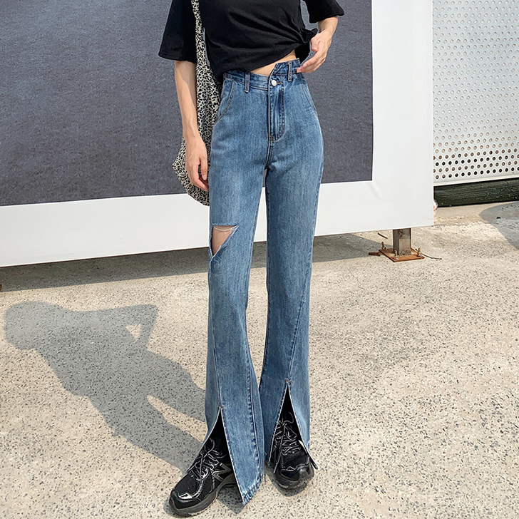 MGHG破洞牛仔裤女2021年新款高腰夏季...