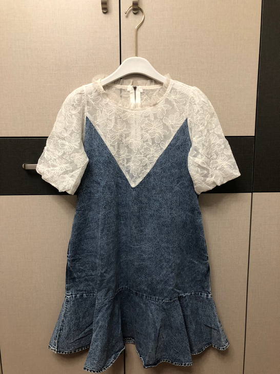 M码女生连衣裙 蕾丝软牛仔拼接的 有口袋 ...